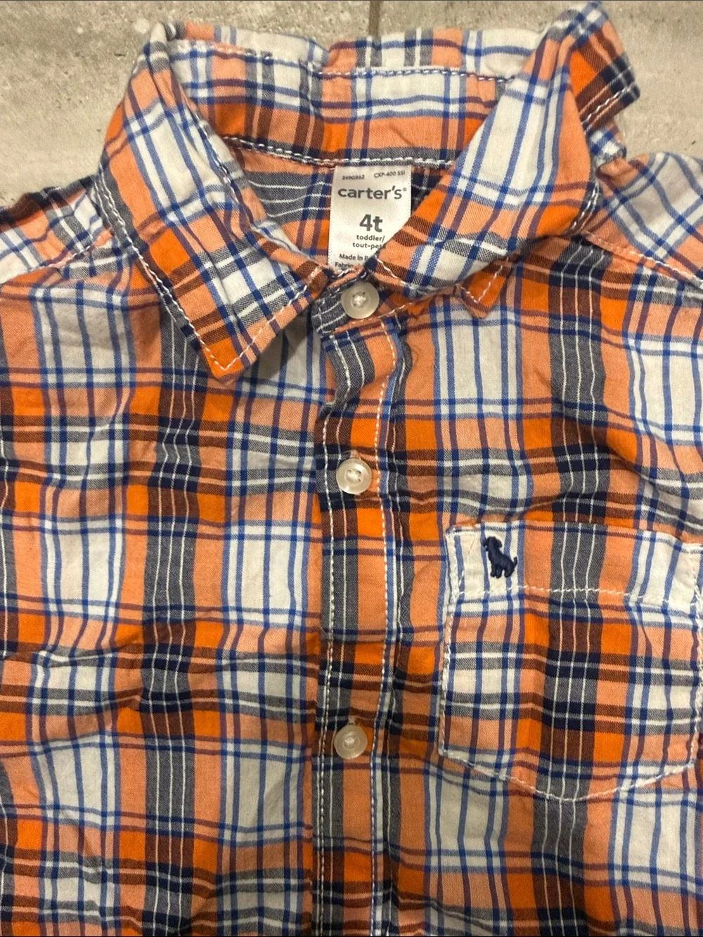 Kids Orange Plaid Button-Front Shirt